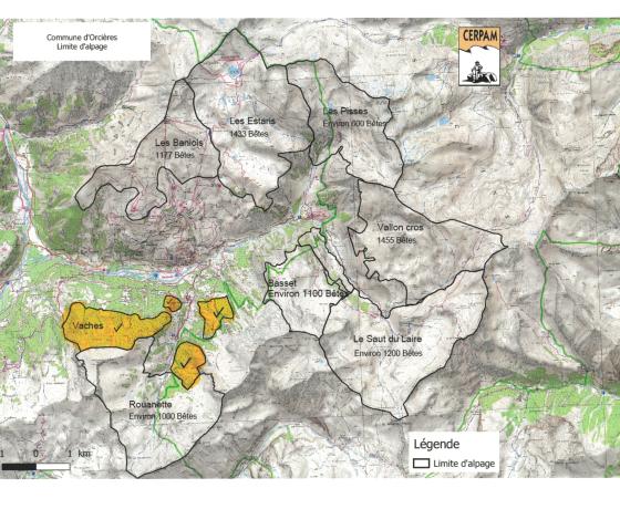 Carte des alpages d'Orcières